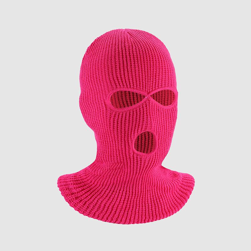 

Зимняя теплая вязаная балаклава: Ветрозащитная маска для лица с тремя отверстиями One Size