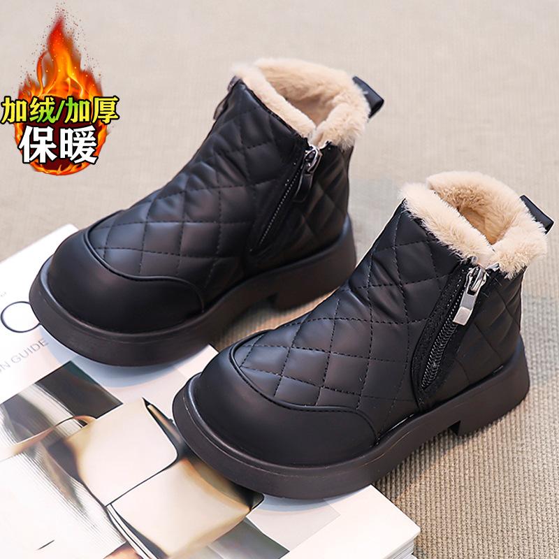 Toddler Winter Plush Lined Side Zipper Thick Sole Warm Ankle Boots 26 чёрный