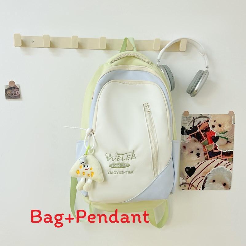 Embroidered Stylish Letter Backpack With Spliced Design For Campus And Travel