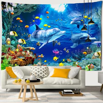 Tapeçaria de impressão 3D psicodélica oceano mundo lindo peixe grande tapeçaria de parede animal marinho decoração de casa toalha de praia