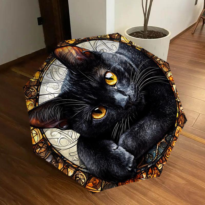 1pc Black Cat Artwork Automatic Folding Umbrella, Heavy-Duty 8-Rib Construction, Perfect for Everyday Yy251114113