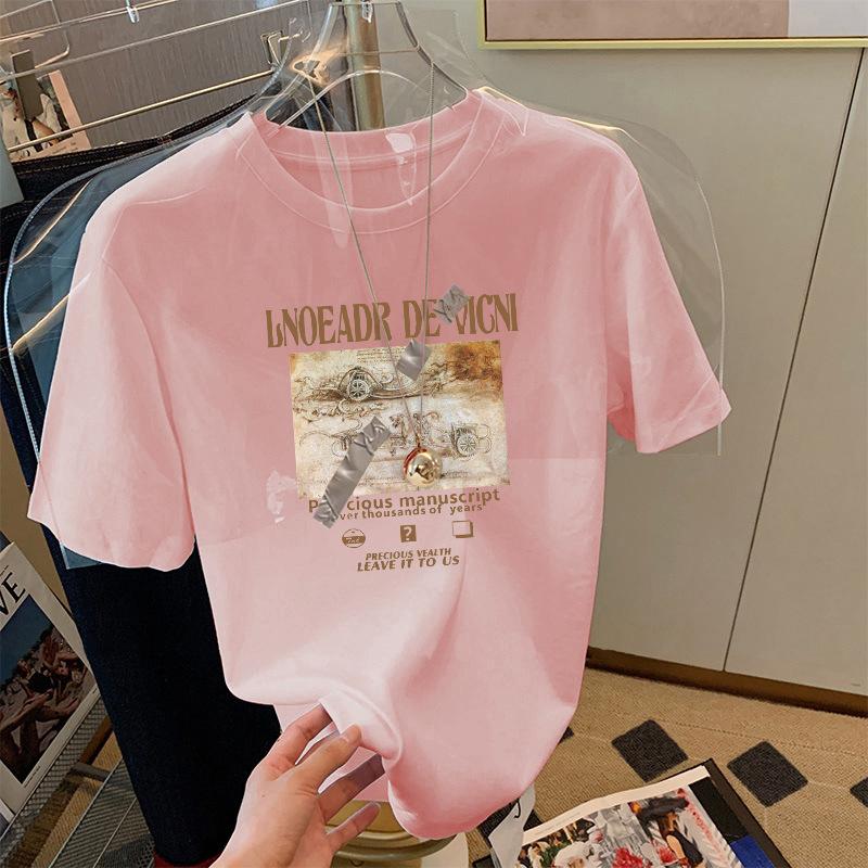 

apricot loose cotton short-sleeved T-shirt women s 2025 early spring new European large-size small top bottoming shirt summer XXXL