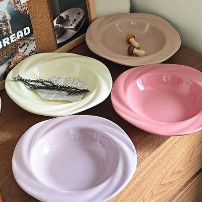 High Value Plate Ins Style Simple Color Glaze Ceramic Household High-end Vegetable Pasta
