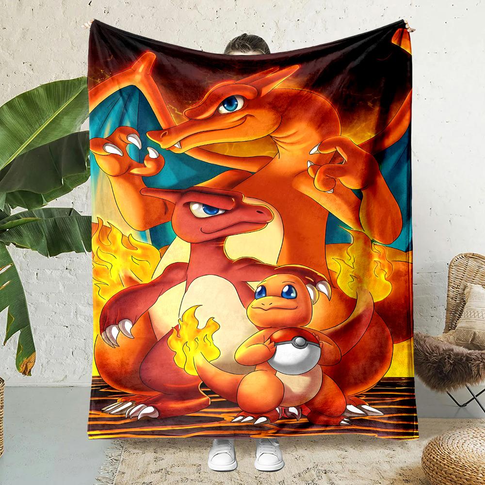 1PC Japanese Cartoon Pokemon Charizard Dragon Fluffy Soft Flannel Blanket Sofa Adult Blanket Office Lunch Break Blanket Gift
