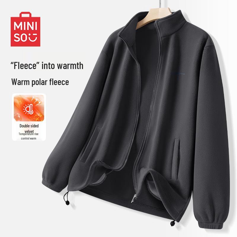 

MINISO Men s Autumn/Winter Fleece Stand-Collar Cardigan Jacket 3XL