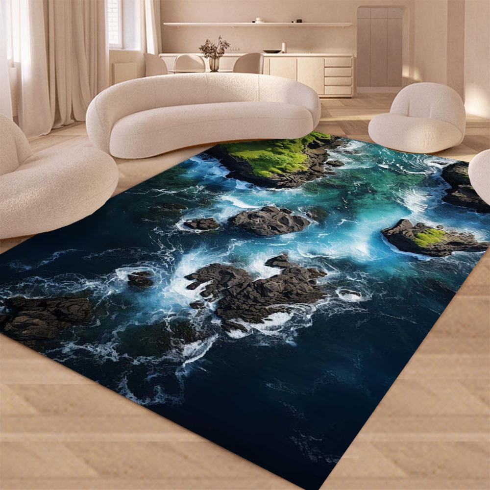 Sea Water Beach Reef Nature Scenery Carpet Rug for Living Room Bedroom Home Sofa Decoration,Kids Non-slip Floor Mat