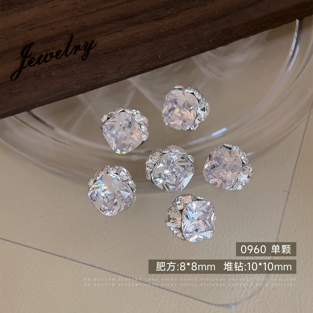 Sparkling Zircon Nail Art Pile Jewelry Light Luxury Versatile Transparent White No Bottom Support Rock Sugar Pigeon Egg Ball Finished Product
