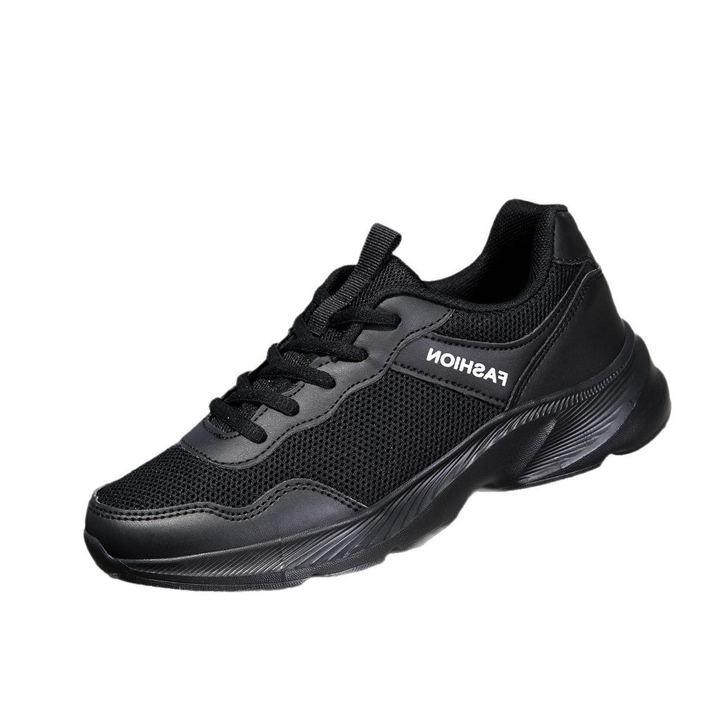All black sports shoes, mesh breathable casual shoes, not tired after standing for a long time, soft-soled non-slip running shoes