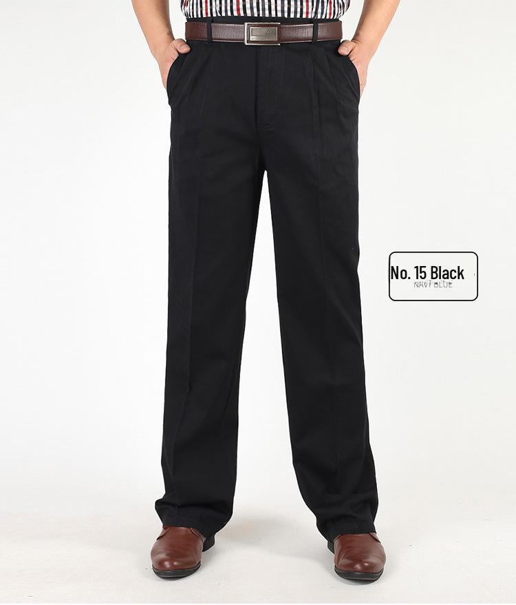 Men’s High Waist Cotton Pleated Loose-Fit Pants for Spring & Autumn