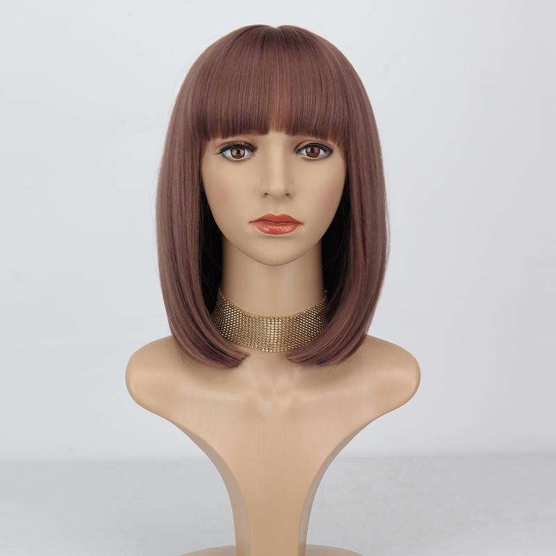 XINRAN Dámská módní černá paruka délky po ramena s úhlednou ofinou ze syntetického vlákna pro každodenní nošení, cosplay, krátký bob, černá paruka