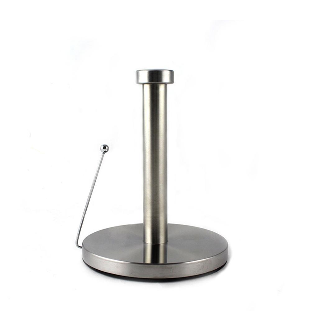 Silver Roll Holder with Round Base Toilet Paper Dispenser Stainless Steel Tissue Napkins Rack for Kitchen Storage Organisation