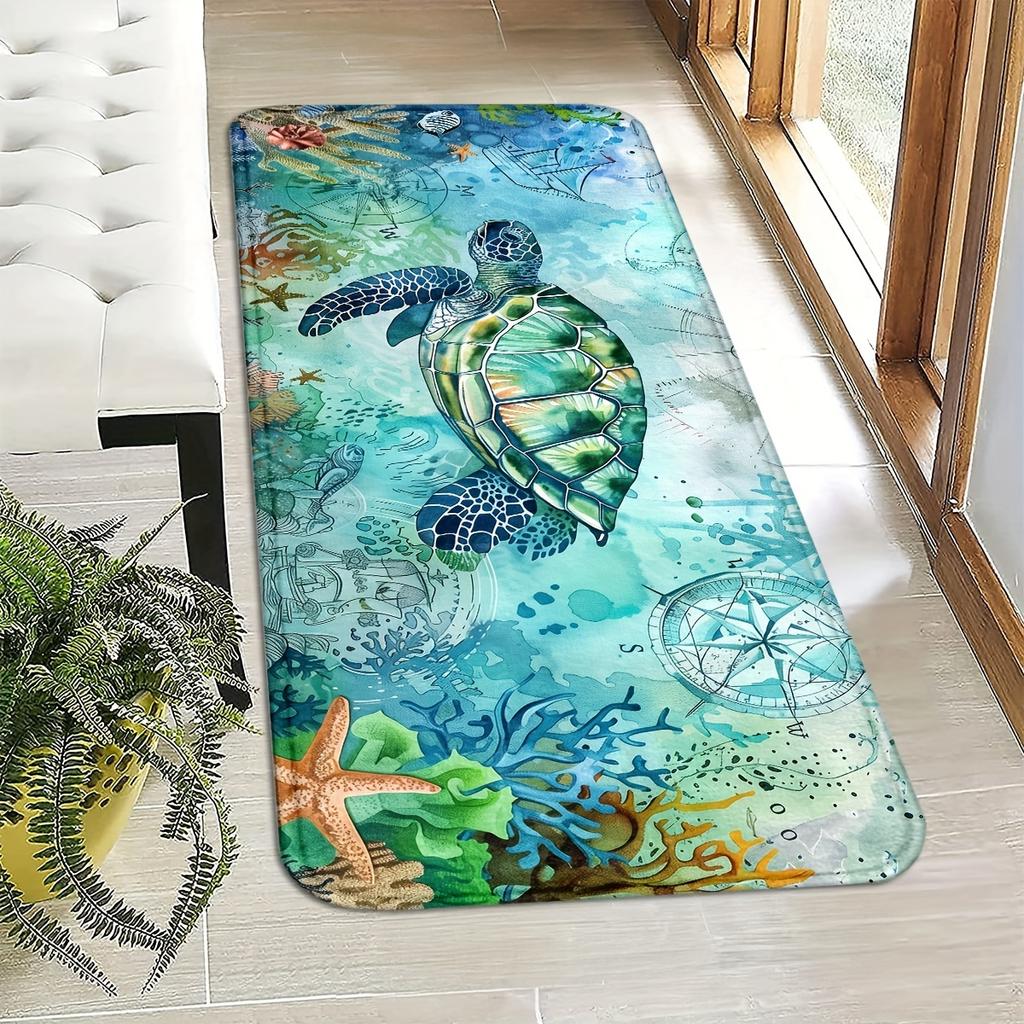 2Pcs Anti Fatigue Kitchen Rugs, OneHouse Sea Turtle Print Waterproof Non-Slip Thick Cushioned Kitchen Mat Heavy Duty Comfort Standing Mat for Kitchen