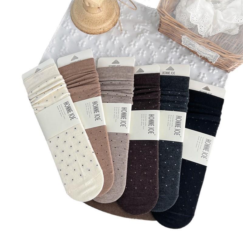 Women's Wool Mid-calf Socks Polka Dot White Versatile Autumn and Winter Breathable and Warm Long Socks