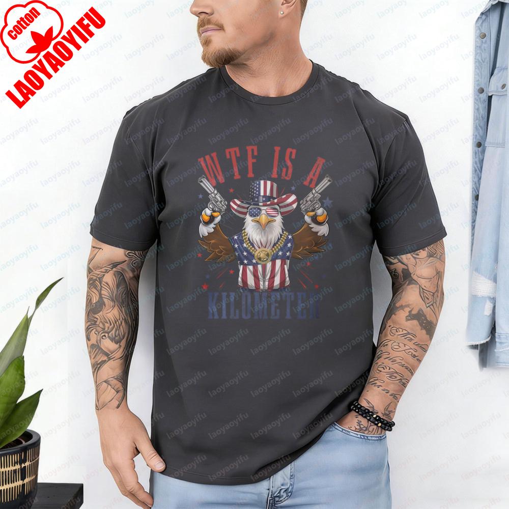 

Bald Eagle Guns Printed Tshirt 4th of July Casual Cotton Tops Independence Day Patriotic Humor Retro Casual Style Tee for Men S