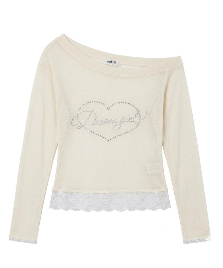 FAKIII Dream Girl Crystal Long Sleeve T-Shirt_Cream