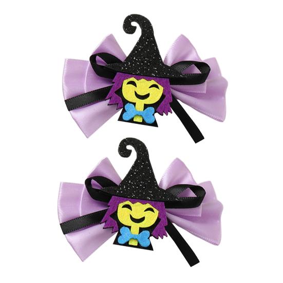 1 Pair Girl Hairpins, Anti-Slip Clip Design Bang Hair Pins, 3D Bow Pumpkin Skull Eyes Halloween Shape Hair Clips, Thick Ribbed Webbing Hair