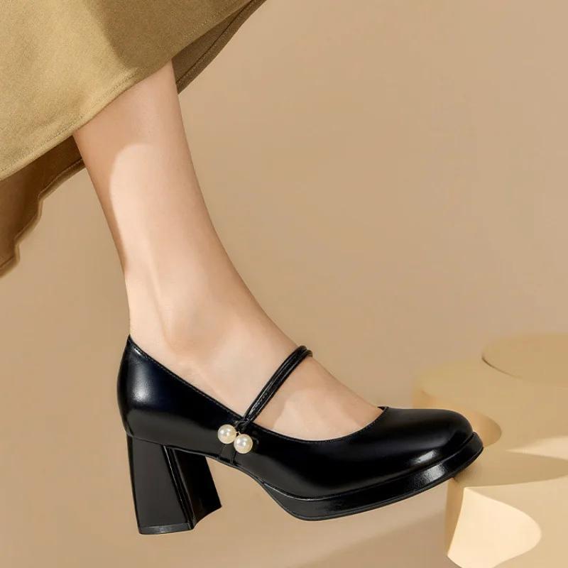Vintage Style Japanese Women's Shoes Thick Bottom Mary Jane White High Heels Platform Shoes Rubber Sole Adult Women's Footwear S