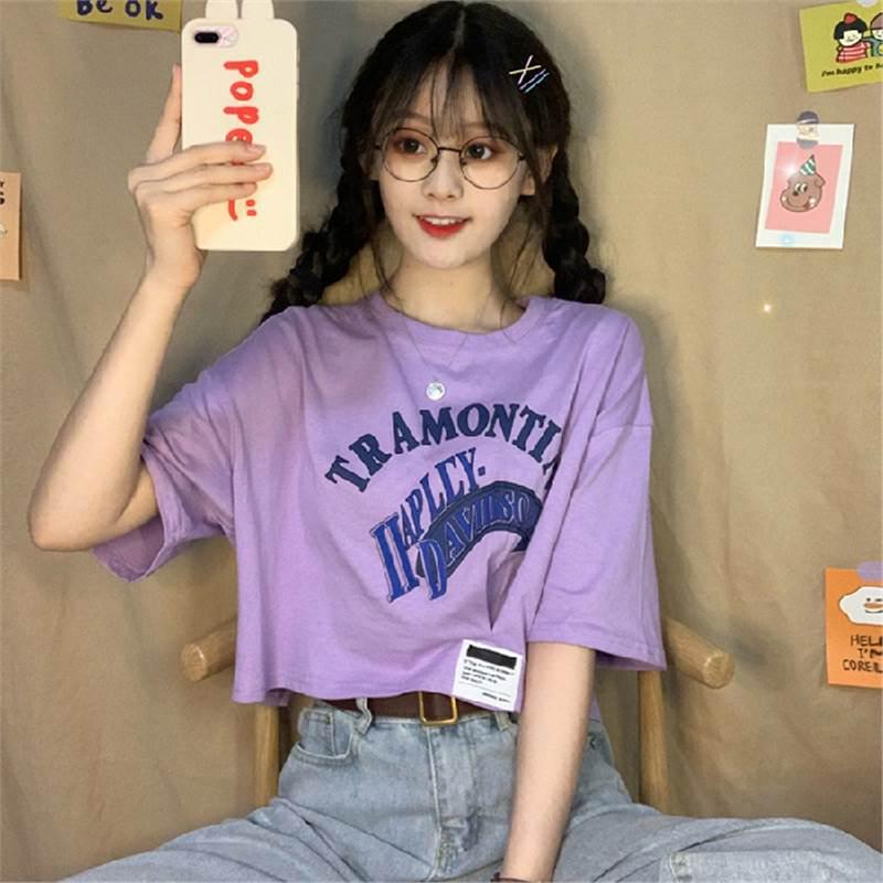 

Summer 2022 Women s Sweet & Spicy Cool Short-Sleeve T-Shirt - Loose Fit, Trendy Style Medium фіолетовий