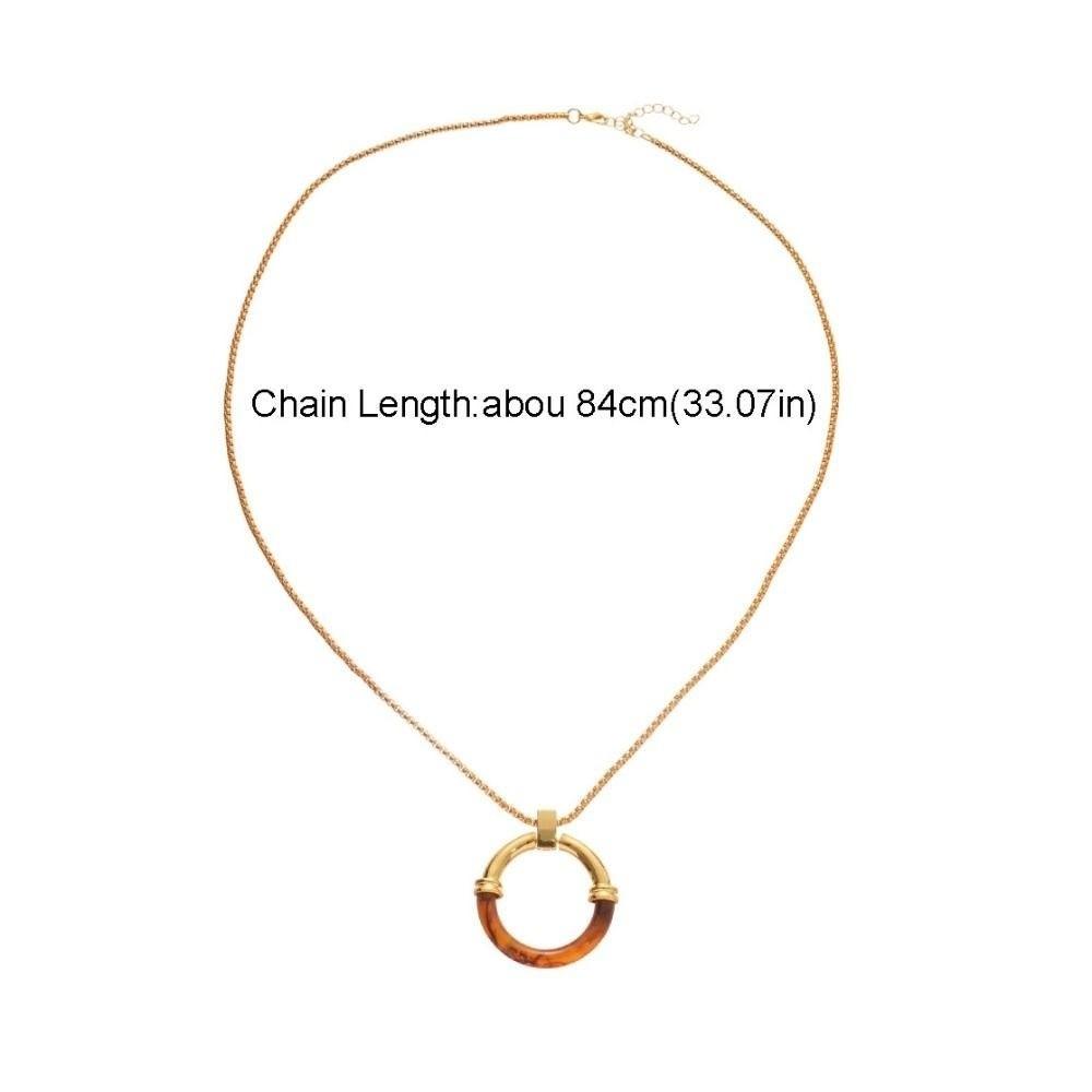 Splicing Amber Pendant Necklace Long Chain Minimalist Necklace Circle Pendant Necklace  Casual Wear