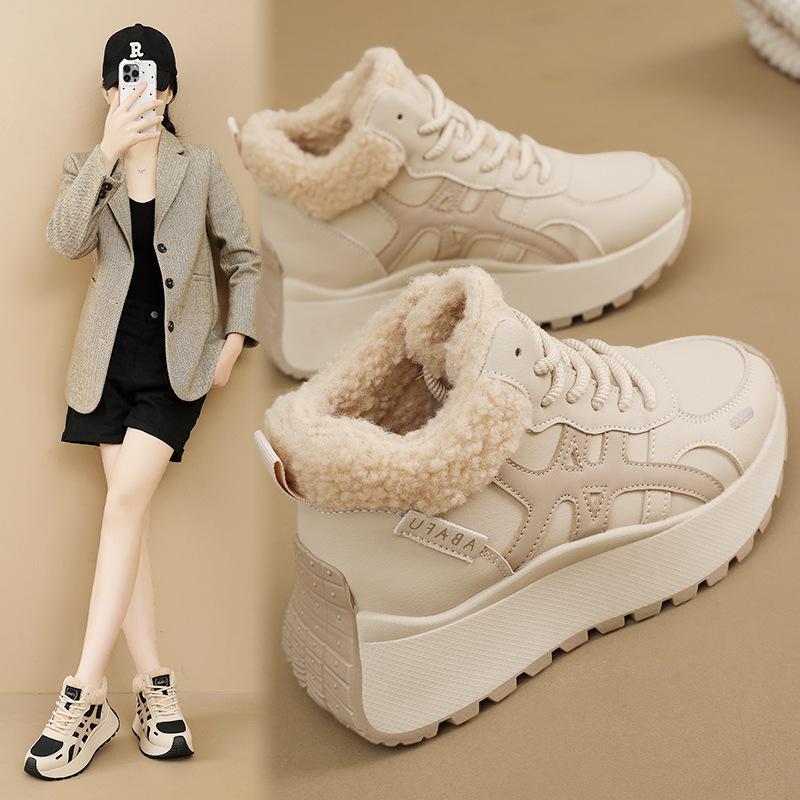 Damen Übergröße Weiche Sohle Winter Warm Fell Eins Anti-Rutsch Schneestiefel Gepolstert Gefüttert Stiefeletten Winddicht Outdoor Sport Baumwollstiefel