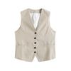Gilet da donna in lino a tinta unita con scollo a V