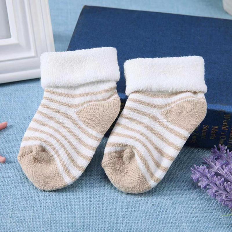 

Зимние теплые плотные хлопковые махровые носки в полоску для новорожденных девочек и мальчиков по бокам коричневый