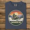 Snowmobiling T Shirt with Mountain Sunset Graphic, Adventure Apparel for Winter Sports Enthusiasts