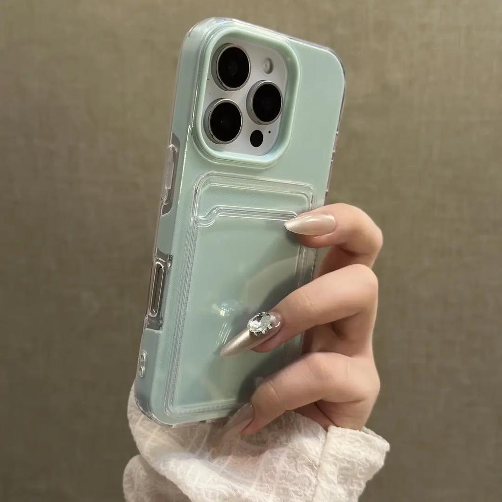 Luxury 2in1 Card Bag Candy Phone Case For iPhone 11 12 13 14 15 16 Pro Max TPU+PC Shockproof Bumper Back Cases Cover