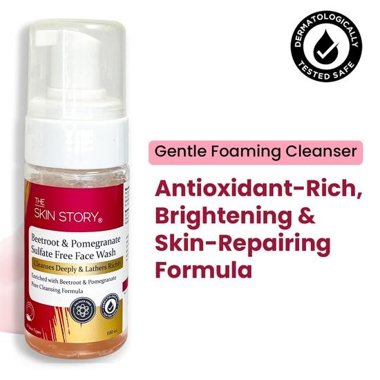 The Skin Story Beetroot & Pomegranate Face Wash | Sulfate-Free & Paraben-Free | Facial Cleanser | Foaming Facewash for Glowing Skin | All Skin | 100ml
