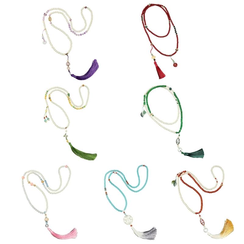 Women's Fashion Long Layering Beaded Fringe Necklace with Glass Stone Accents for Comfortable and Stylish Wear in Various Occasions