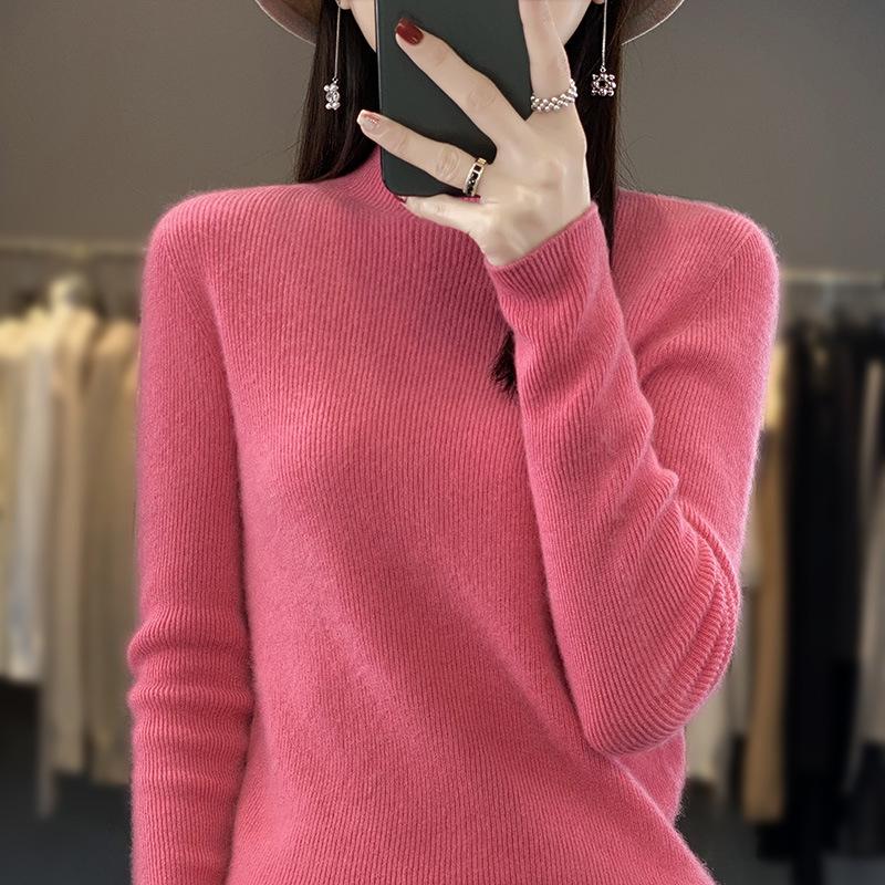 INDFS Women's Fashion Casual Fall Winter Solid Color Print Long Sleeve Half Turtleneck Sweaters