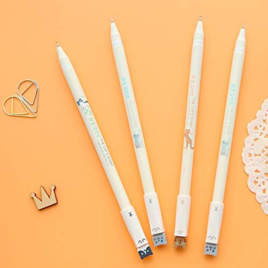 Sencoo Black Gel Ink Cute Cat Cute Student School Birthday Gifts for Boys and Girls 12-Pack Pens, Pens, 0.38mm, Gifts, Awards,