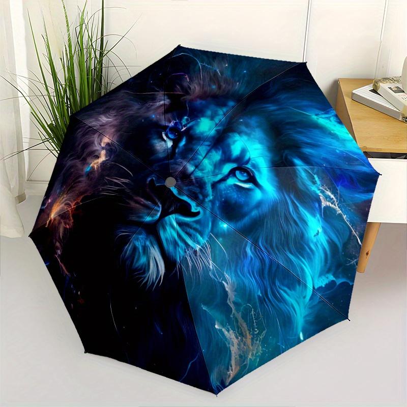 1pc Cosmic Lion's Portrait Pattern Automatic 3-Fold Umbrella, 8 Iron Frames, High-Value Folding Umbrella, Suitable for Office, Travel and Outdoor Adve