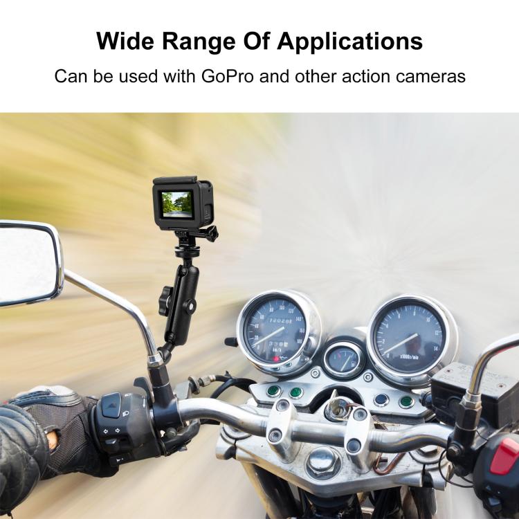 PULUZ Motorcycle Holder Mirror Base Hole Fixed Mount for GoPro and Other Action Cameras(Black)