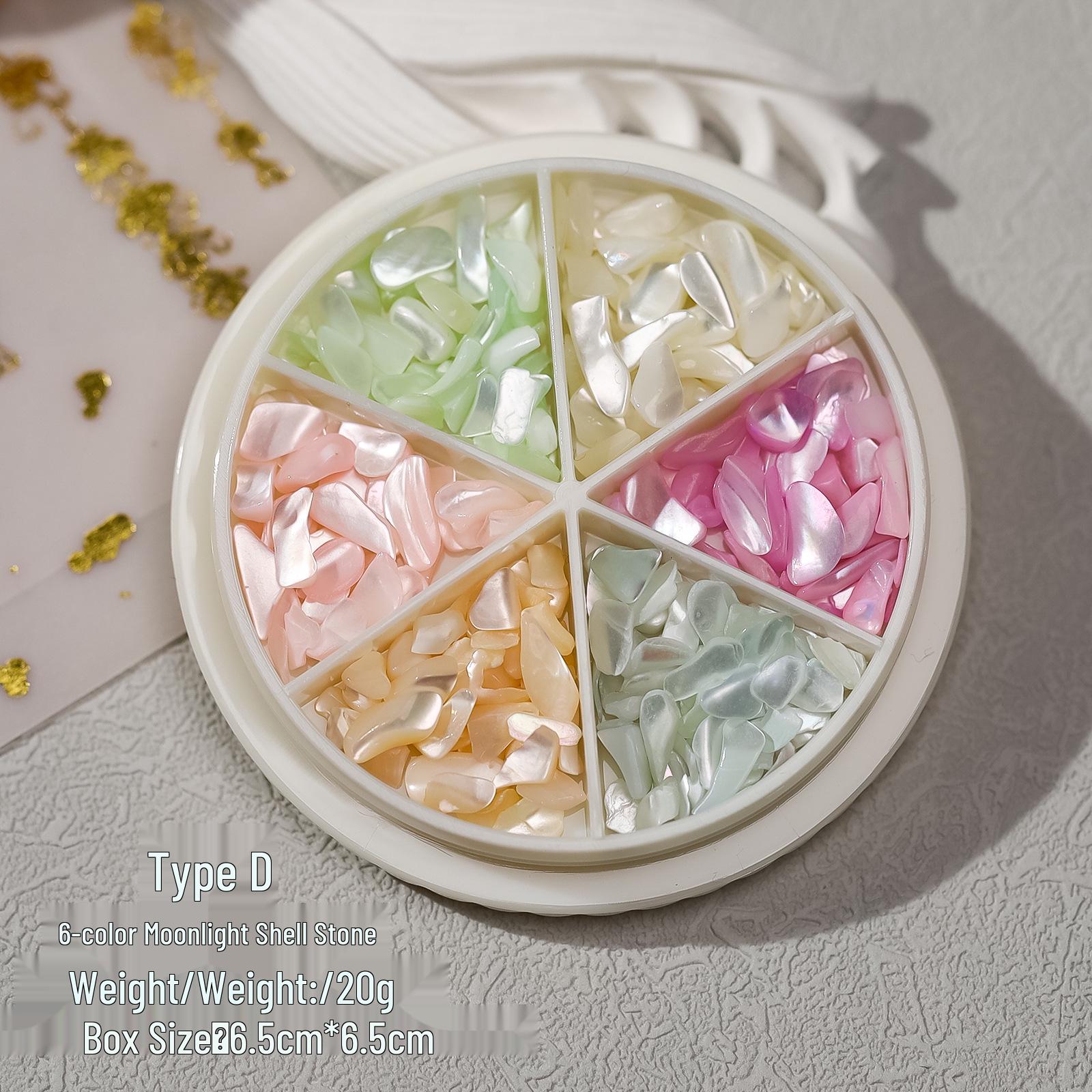 Round Box Iridescent Abalone Shell Nail Art Set - Six Colors, High-Gloss, Ultra-Thin, Irregular Fragments