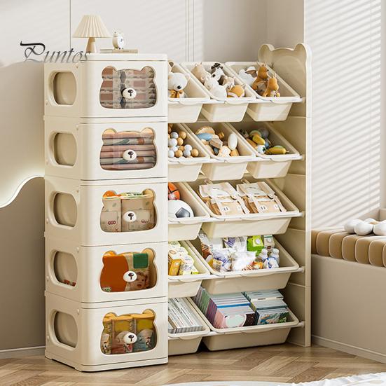 Multi-Box Shelf Toy Storage Organizer Boxes with Nursery Baby Room Solution Bins And Bookshelf Hook for Kids Bedroom Playroom Snack