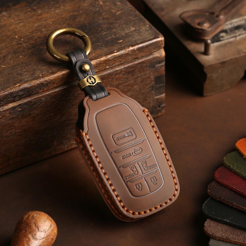 Handgjort Nyckelskydd i Äkta Läder för Toyota Sienna Alphard Vellfire Kreativt Bilnyckelfodral
