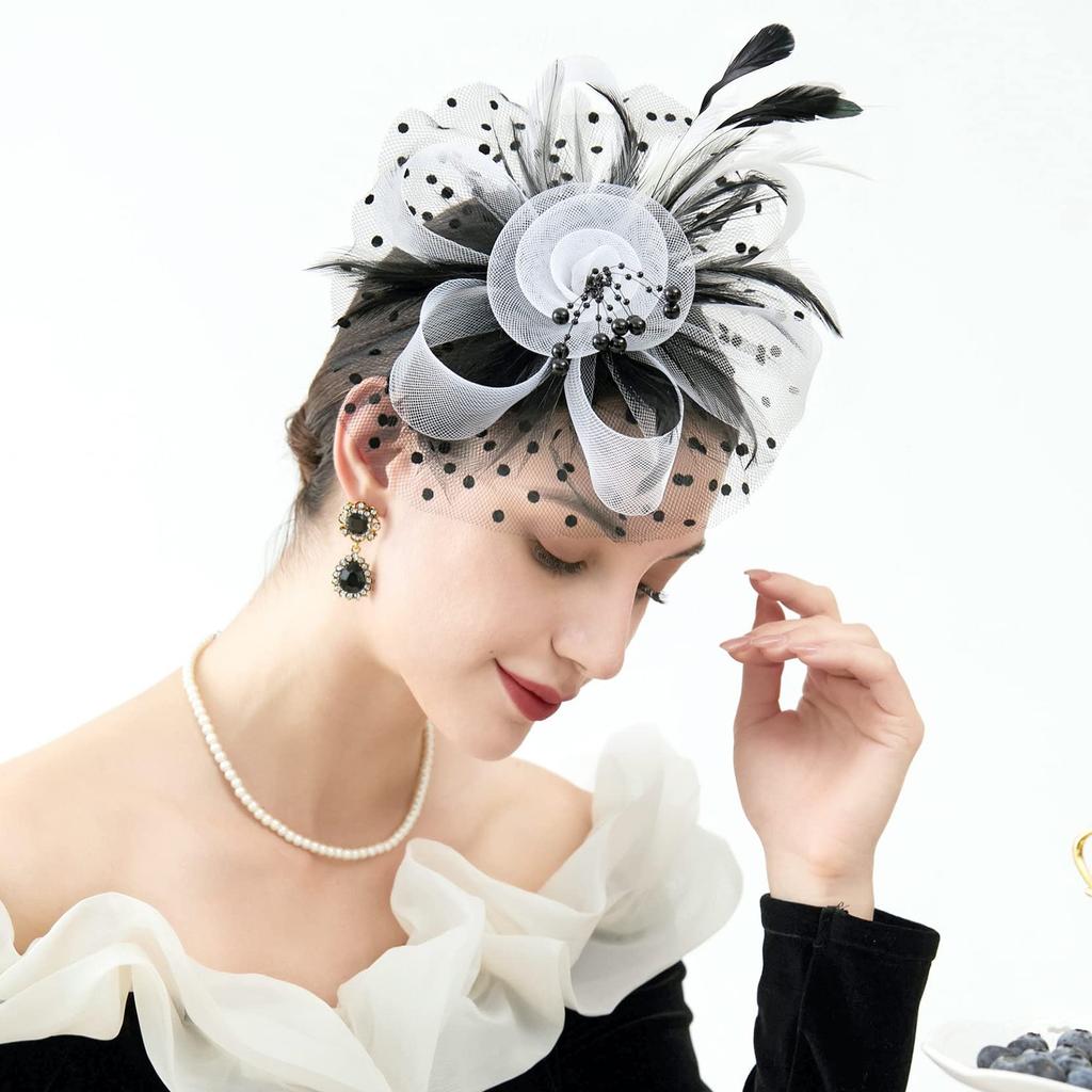 Fascinator Hat For Women Tea Party Headband Wedding Hair Clip Cocktail Party Mesh Flower Feathers Hair Clip Stylish Women Girls
