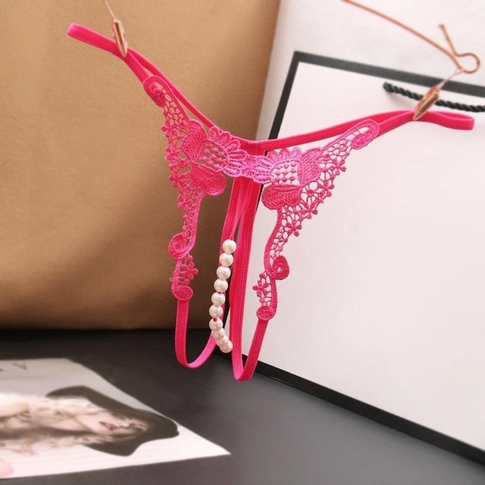 Low Waist Pearl Lace Underwear Pearl Mesh Lace Briefs Sweet Women's Thong  Female