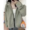 Women's Gray Hooded Cardigan Sweatshirt - Autumn 2026 Korean Style