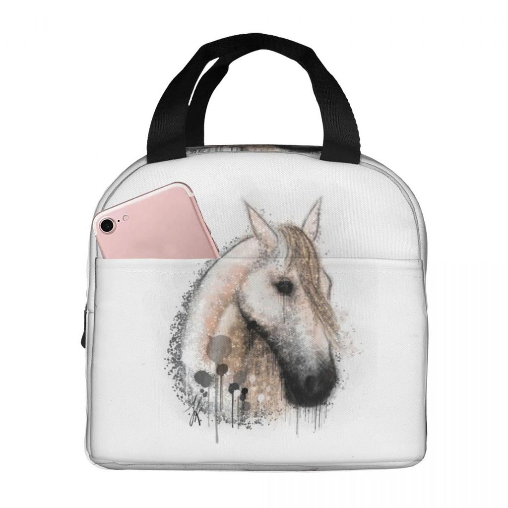 Horse Portrait, HG Gray Insulated Lunch Bag for Women Office Cooler Thermal Food Box Tote Portable Lunch Boxes Container