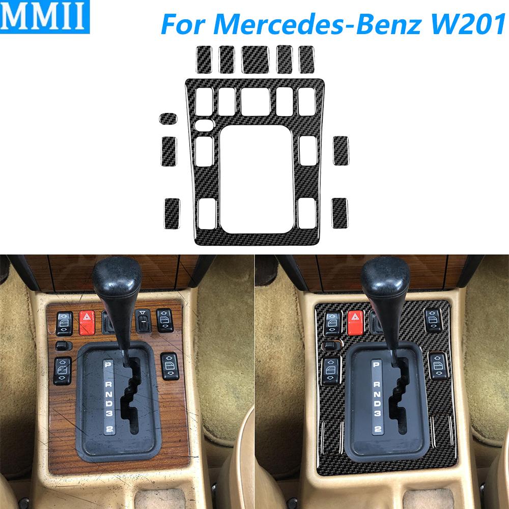 For Mercedes-Benz W201 190 190E 190D 1982-1993 Carbon Fiber Central Control Gear Shift Panel Cover Trim Car Accessories Sticker