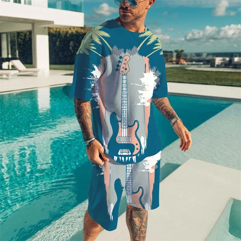 Summer Men's T Shirts+Shorts 2PCS Outfits Casual Holiday Style Shorts Sets 3D Print Cool Clothes Fashion O-Neck Beach Tracksuit