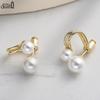 Effie Queen Genuine 925 Silver 14k Gold Geometric Shell Pearl Stud Earrings Simple Jewelry for Women Banquet Party Gift PSE05