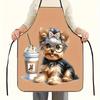 1pc of Adorable Yorkshire Terrier Puppy Apron with Coffee and Ice Cream Design - Stylish Polyester Kitchen Apron, Unisex, Durable and Comfortable, Per