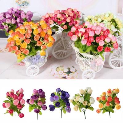 15 Heads Artificial Fake Fork Tea Rose Buds Silk Flowers Plant Wedding Home Party Decor