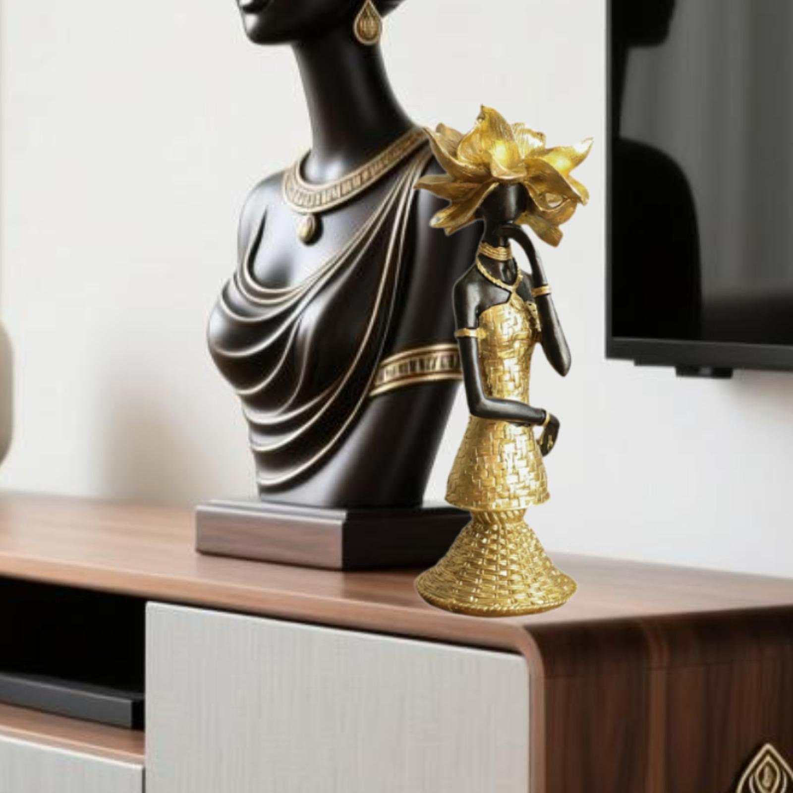 Африканская статуэтка скульптура дамы декоративное произведение искусства настольное украшение смоляная статуя для книжной полки Style A