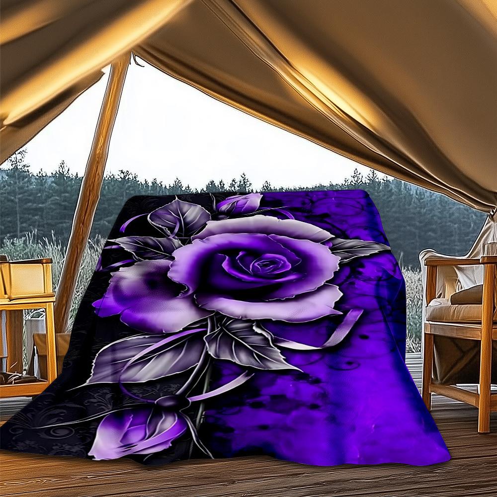 

1pc Purple Rose Outdoor Blanket - Lightweight Flannel Throw For Travel, Camping, Gifts For Family Or Friends yy251114259 75x90cm
