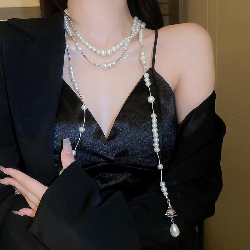 Irregular Long Pearl Necklace French Light Luxury Temperament Sweater Chain Niche Simple High Sense Necklace Women