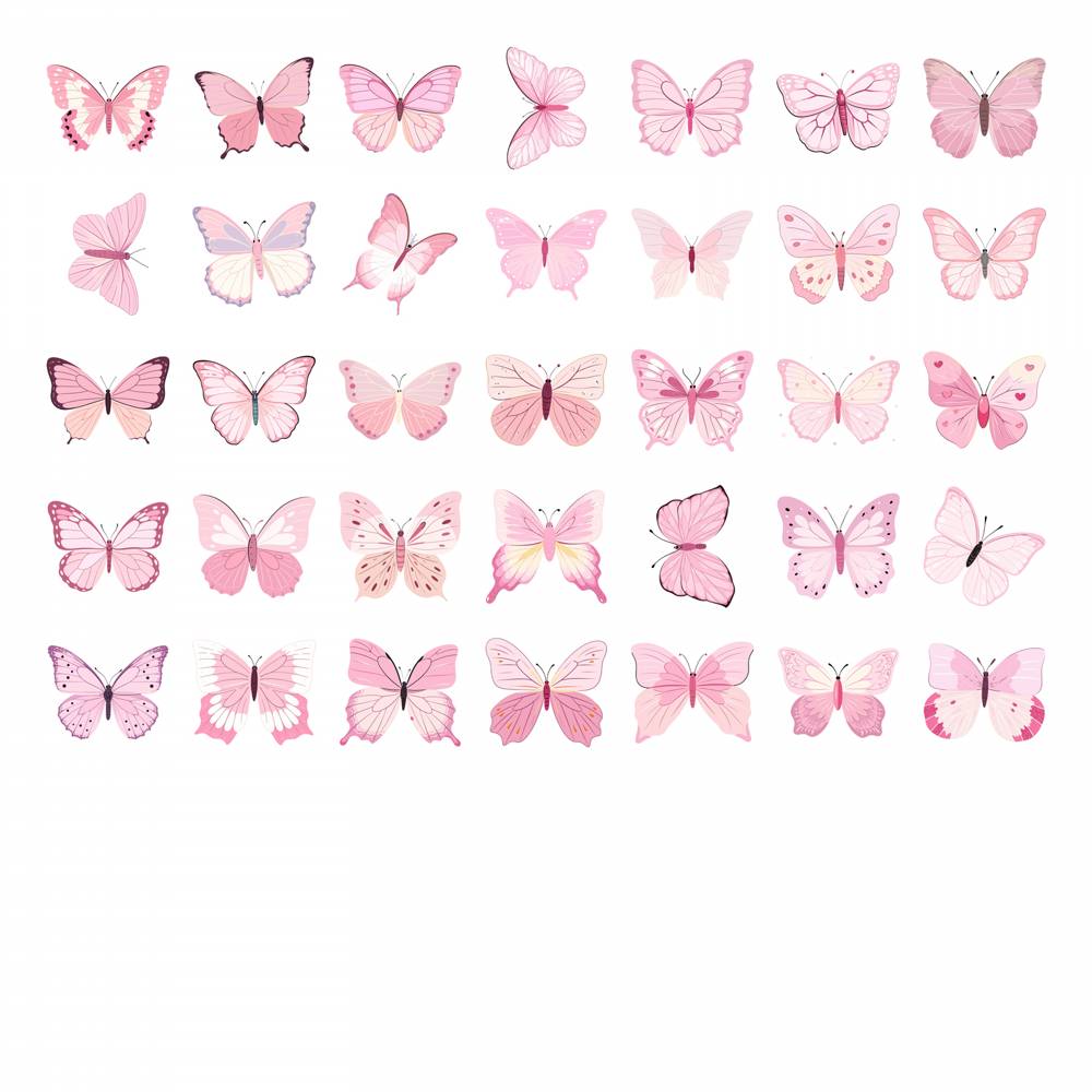 35pcs Cartoon Nature Stickers Pastel Butterfly Butterfly Graffiti Decals Nature Stickers For Laptop Motorcycle Luggage Phone